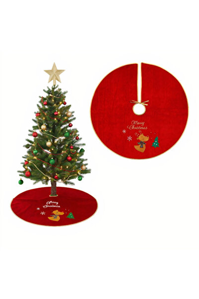 NO NAME Christmas Tree Skirt 87cm, Red Velvet with Gold Trim