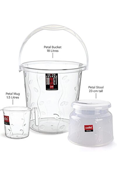 CELLO Petal 3-Piece Transparent Bathroom Set - Lightweight, Durable, Easy-to-Clean