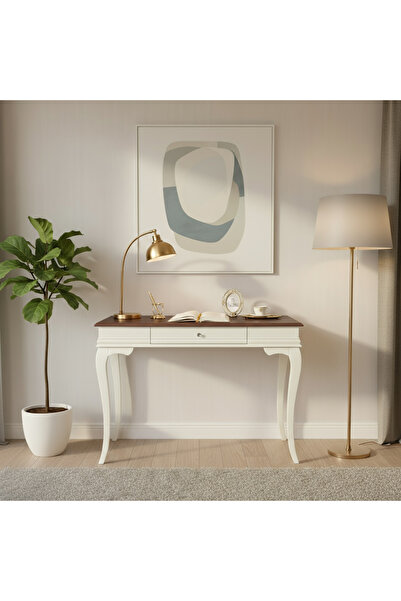 Wooding Mobilya 110 Cm Masif Rustik Krem Ceviz Çalışma Masası