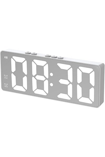 Generic ICV V Digital LED Mirror Alarm Clock, Dual Alarm, Sound Control, Battery/USB (White)
