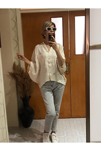 boutiquemery Taş Rengi Yarasa Kol Oversize Gömlek