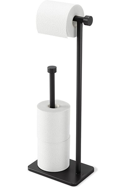 umbra حامل ورق تواليت قائم بذاته من كابا مع مساحة تخزين إضافية لللفائف، أسود