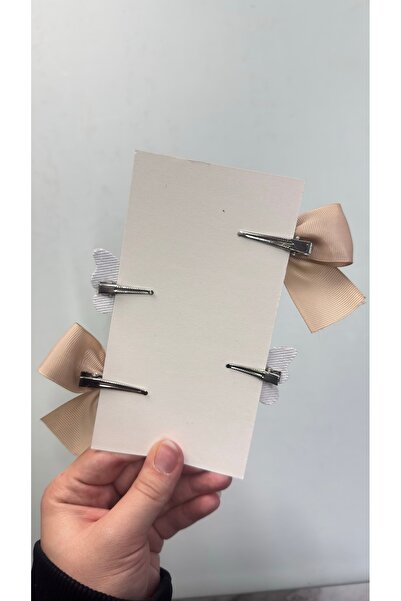 Toka Perisi Milky Coffee Tones Ribbon Butterfly Clip Hairpin Set (5/3 cm Metal Clip)