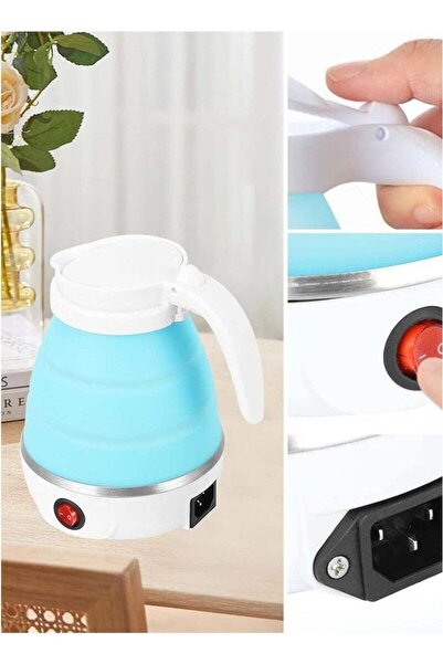 Denx Mini Foldable Electric Travel Kettle – 600ml Silicone Collapsible, Dual Voltage – White