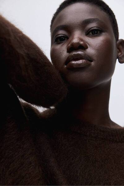 NATUFIAN STORE Women's Crew Neck Oversized Mohair Soft Basic Knitwear Cardigan