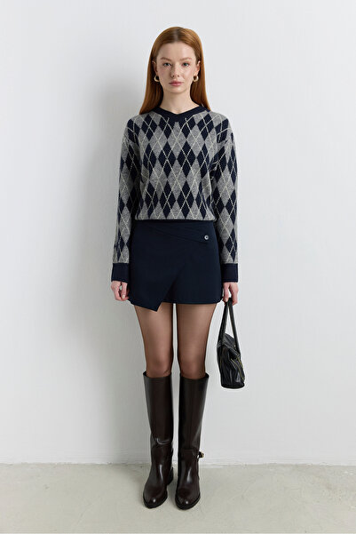 Babushka Navy Blue Double-Breasted Waisted Skirt