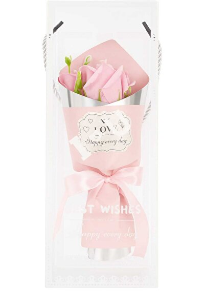 JML Buchet decorativ din trandafiri roz de sapun,in cutie transparenta cadou