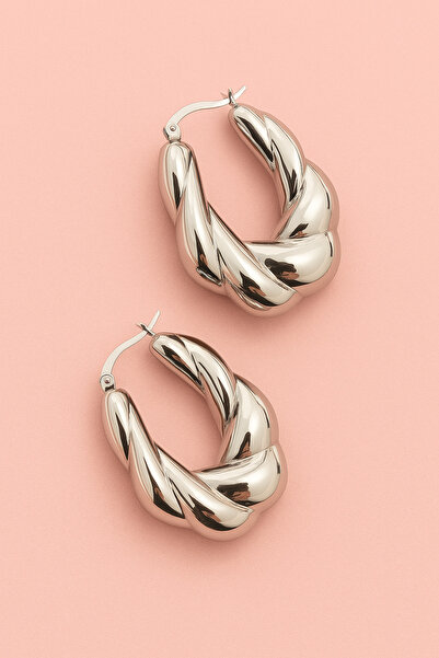 Lanuna أقراط دائرية حديثة ملتوية باللون الفضي