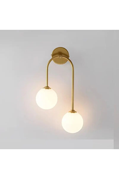 luminastar U-shaped wall sconce with 2 matte white globes, E14, gold body