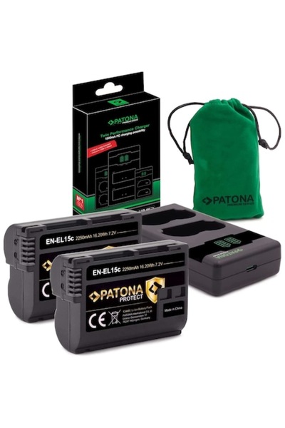 Patona Dual LCD PD Charger Kit with 2× Protect EN-EL15c Batteries (NTC sensor...