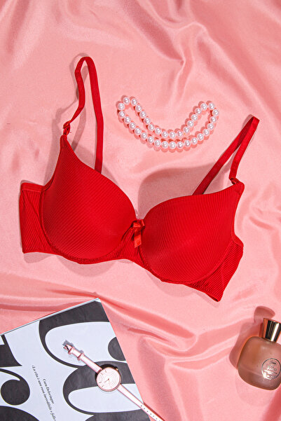 Avoria Kırmızı Çizgili Dokulu Destekli Sütyen