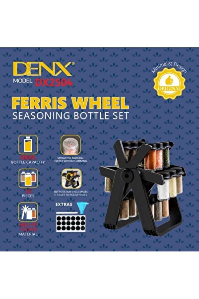 Denx Rotating Spice Rack Organizer with 18 Glass Jars, 360° Wheel-Shaped Spice Bottle Set