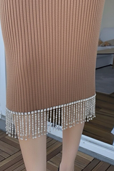 oshebu Rochie de tricotat cu piatră pentru femei guler ridicat