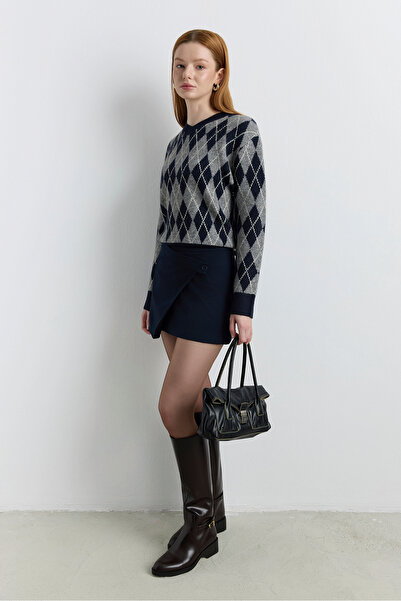 Babushka Navy Blue Double-Breasted Waisted Skirt