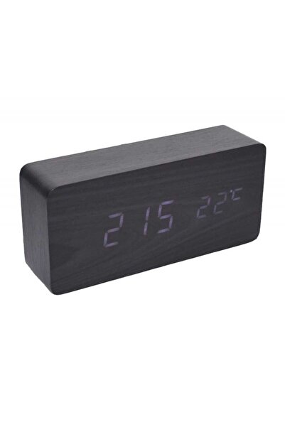 ElectroAZ Black Wooden Digital Clock with White LED