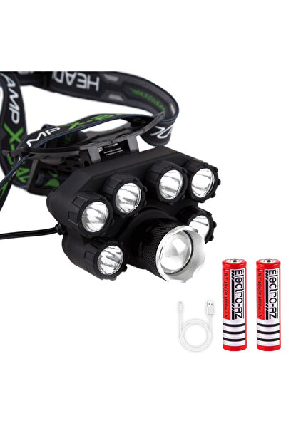 ElectroAZ Headlamp, 7 LED XT6 CREE, Premium, 2 Batteries 3.7V, Black,