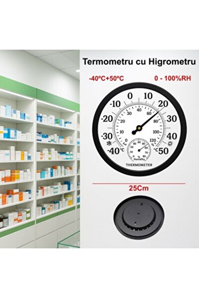 ElectroAZ Кръгъл термометър -40+50C с хигрометър 0-100RH - TH9250P