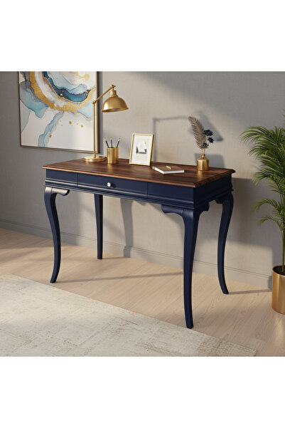 Wooding Mobilya 100 Cm Masif Rustik Lacivert Ceviz Çalışma Masası