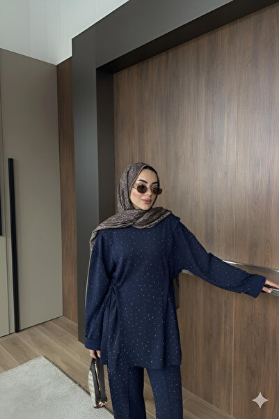 Trenddolabı Nora Scuba Stone Hijab Bottom and Top Set