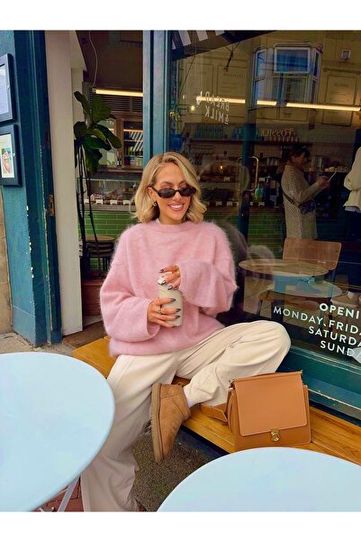 NATUFIAN STORE Kadın Bisiklet Yaka Oversize Tiftikli Yumoş Basic Triko kazak