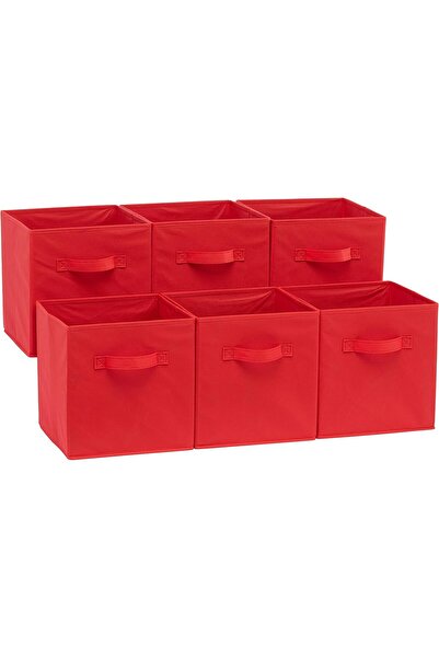Amazon basics Collapsible Fabric Storage Cubes, Red, 26.6 x 26.6 x 27.9 cm, 6-Pack