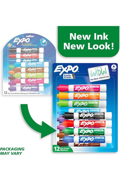 Expo Dry Erase Markers, Low Odor, Quick-Drying, Chisel Tip, Assorted Colors, 12 Count
