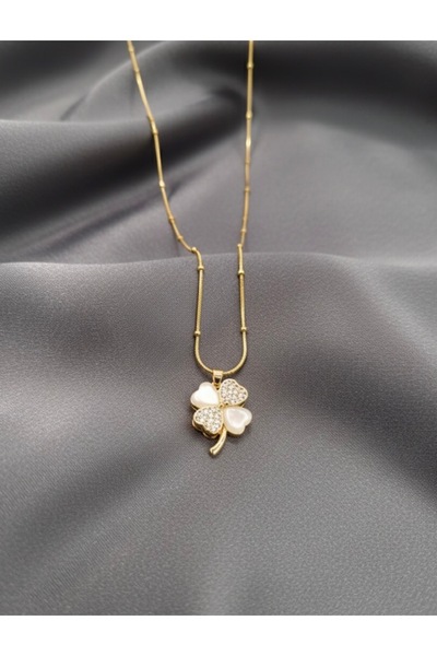 Asdomias Gold Renk 4 Yapraklı Yonca Modeli Çelik Kolye – 40 cm + 6 cm Uzatma,...