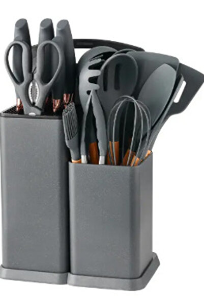 BASHAR 19-piece wooden and silicone kitchen utensil set with stand