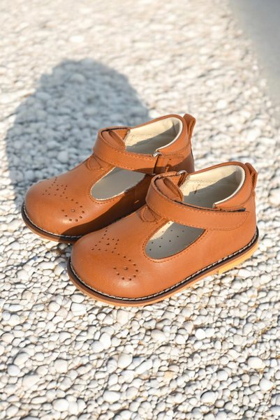 Cevoclub kids Genuine Leather Velcro Orthopedic İlkadım Shoes Antique Cv-480