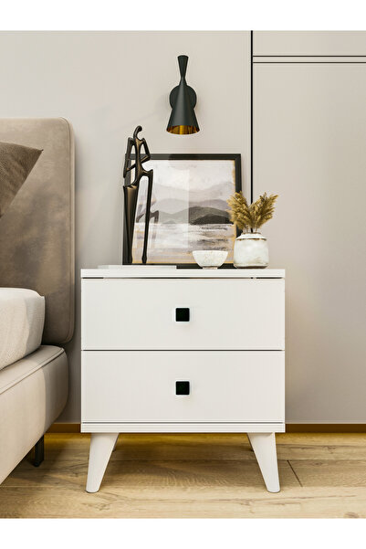 MONTENERO Country Komodin 2 Çekmeceli Yüksek Ayaklı Parlak Beyaz Yatak Odası ...