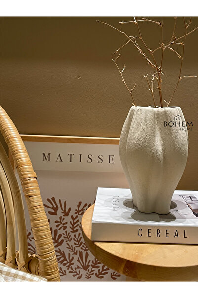 BOHEM HOME Seramik Bej Dokulu Demet Vazo