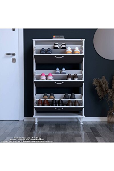 Modilayn VARBİ Kapı Önü 72x 127x 26 cm’ lik 3 Düşer Kapak 6 Göz Raf Bölmeli Ayakkabılık