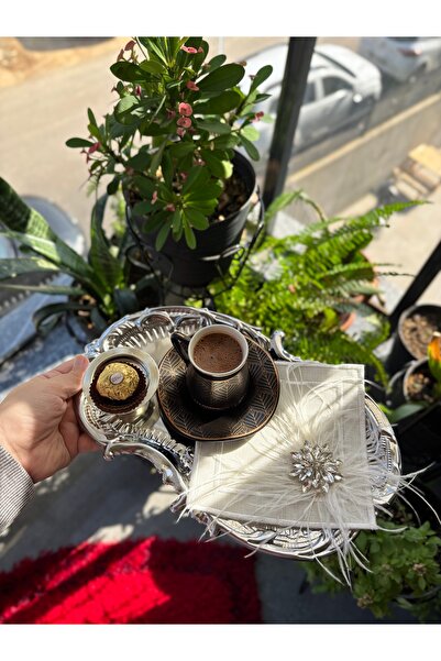 LUXURY 2 adet Kristal Taş detaylı Tüylü kahve yanı sunum peçetesi