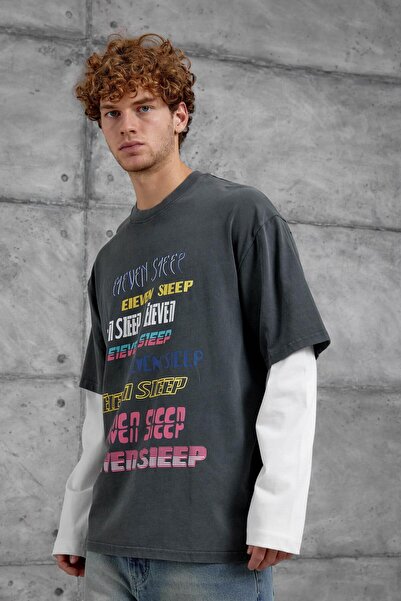 NOMARC Φούτερ Smoked Eleven Sleep με τύπωμα τεμαχίων με μανίκια που πλένεται και μεγάλου μεγέθους