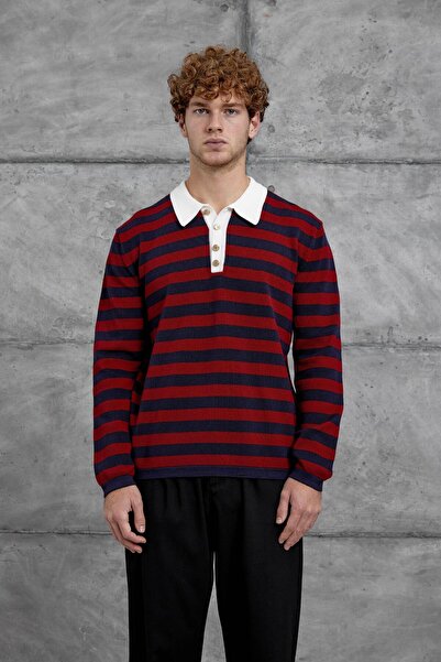 NOMARC Red Gst Buttoned Polo Neck Knitwear