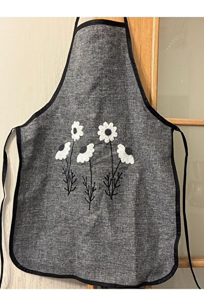 Mustgross Punch Embroidered Linen Kitchen Apron 1 Piece Kitchen Apron with Smoked Daisy