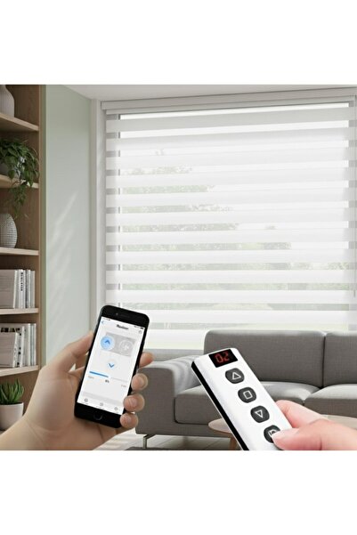 Rovline Akıllı Motorlu Zebra Perde, Zaman Ayarlı, Kumandalı, Telefon Ve Sesle...