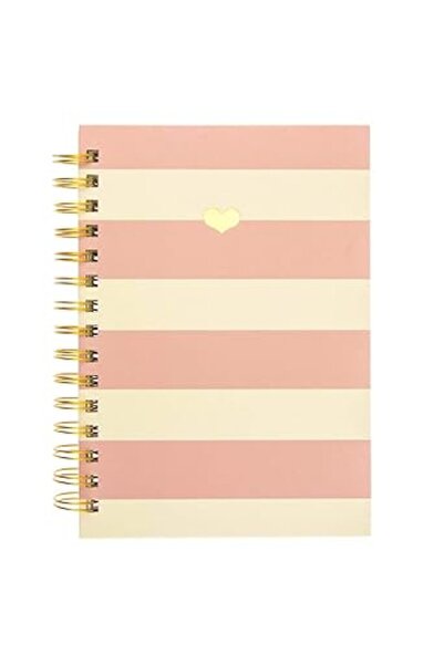 Generic Graphic Hardcover Spiral Journal – Gold Heart Pink Planner, Lined, 160 Ruled Pages, 15.8×20.9 cm