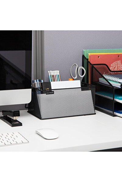 Mind Reader Mesh Storage Basket Organizer Utensil Holder - Black, 4 Compartments