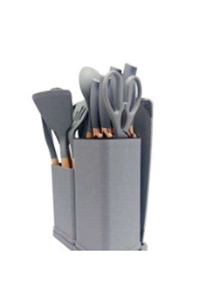 BASHAR 19-piece wooden and silicone kitchen utensil set with stand