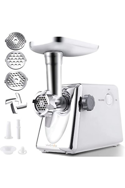 stuffix Electric Meat Grinder, 2800W, 120 kg/h, 3 Plates, Stainless Blades, Aluminum Head & Tray, Si