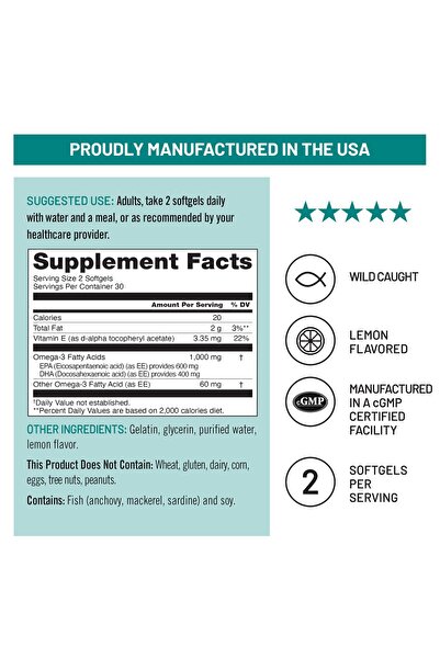 NatureWise Extra-Strength Omega-3 Fish Oil + Vitamin E – 1000mg | 60 Softgels