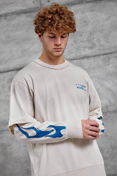 NOMARC Κρεμ ΦΟΥΤΕΡΙΑ ΜΕ ΣΤΑΙΡΕΣ ΦΛΑΜΕΣ oversized