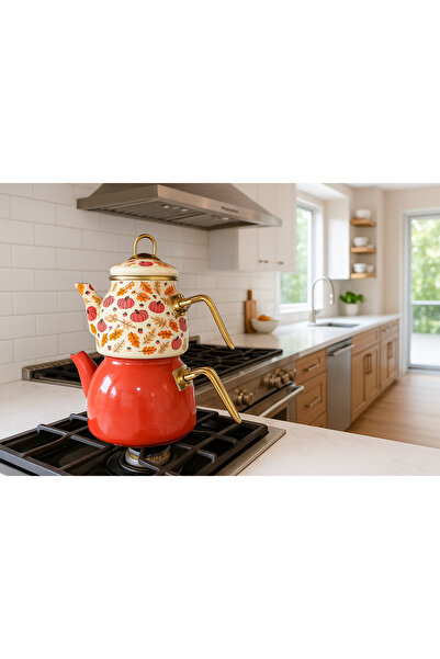 PEKPLUS Pumpkin Pattern Enamel Teapot Set Medium Size