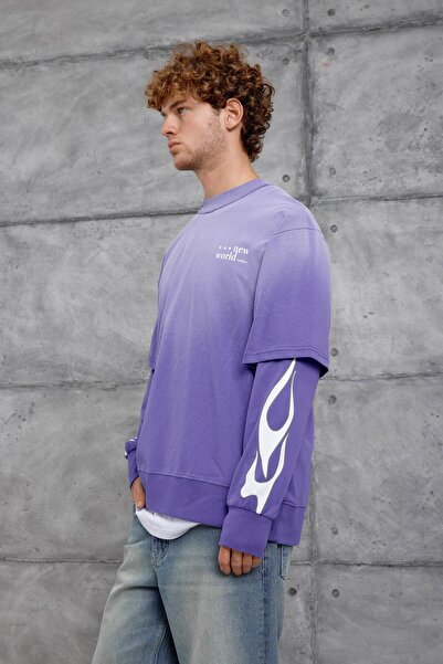 NOMARC ΦΟΥΤΕΡΙΑ oversized ΜΩΒ ΜΕ ΦΛΑΜΑ ΕΚΤΥΠΩΜΕΝΗ ΜΕ ΜΩΒ ΧΕΙΡΟΠΙΣΤΟΙΚΟ ΣΧΕΔΙΟ