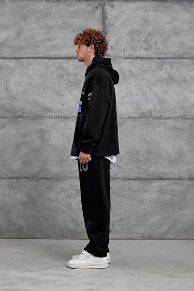 NOMARC Black Printed Oversized Tracksuit Set