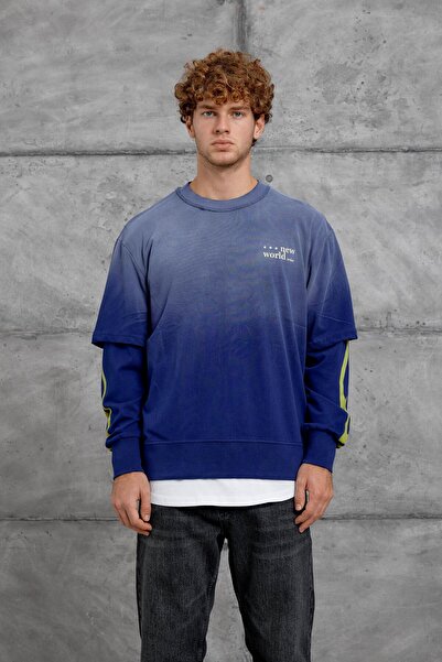 NOMARC Mânecă albastră cu imprimeu cu flăcări supradimensionat SWEA tricou