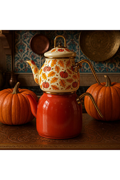 PEKPLUS Pumpkin Pattern Enamel Teapot Set Medium Size