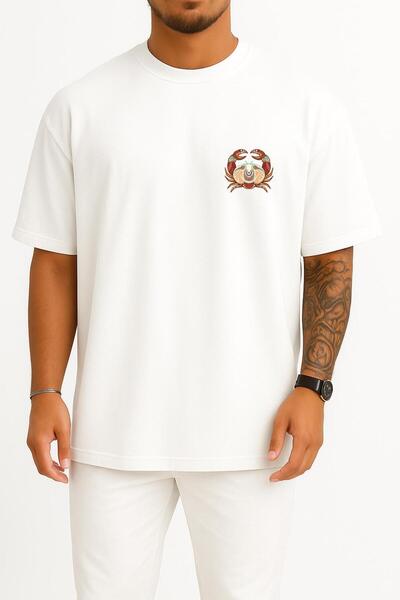 Bahriyeli Collection Oversized Cancer Zodiac - Astrology Pocket and Back Design Unisex T-Shirt