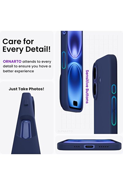 USIDE iPhone 16 Case Inside Velvet Shockproof Screen and Camera Raised Lasman Cover-Dark Blue